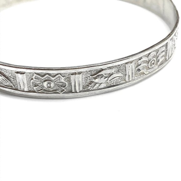 Vintage Mayan Idol Design Sterling Silver Bangle Bracelet - Picture 5 of 10